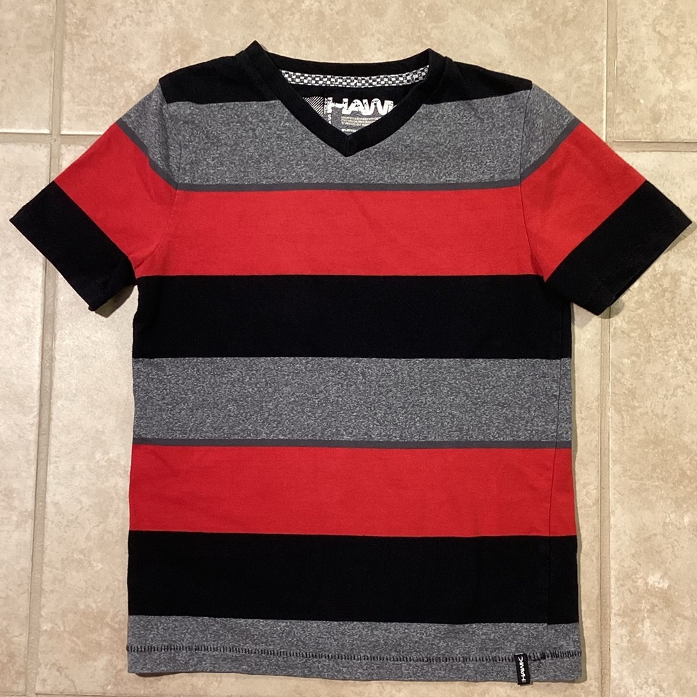 Tony Hawk Striped Short Sleeve V Neck Tee Boys Size Small…
